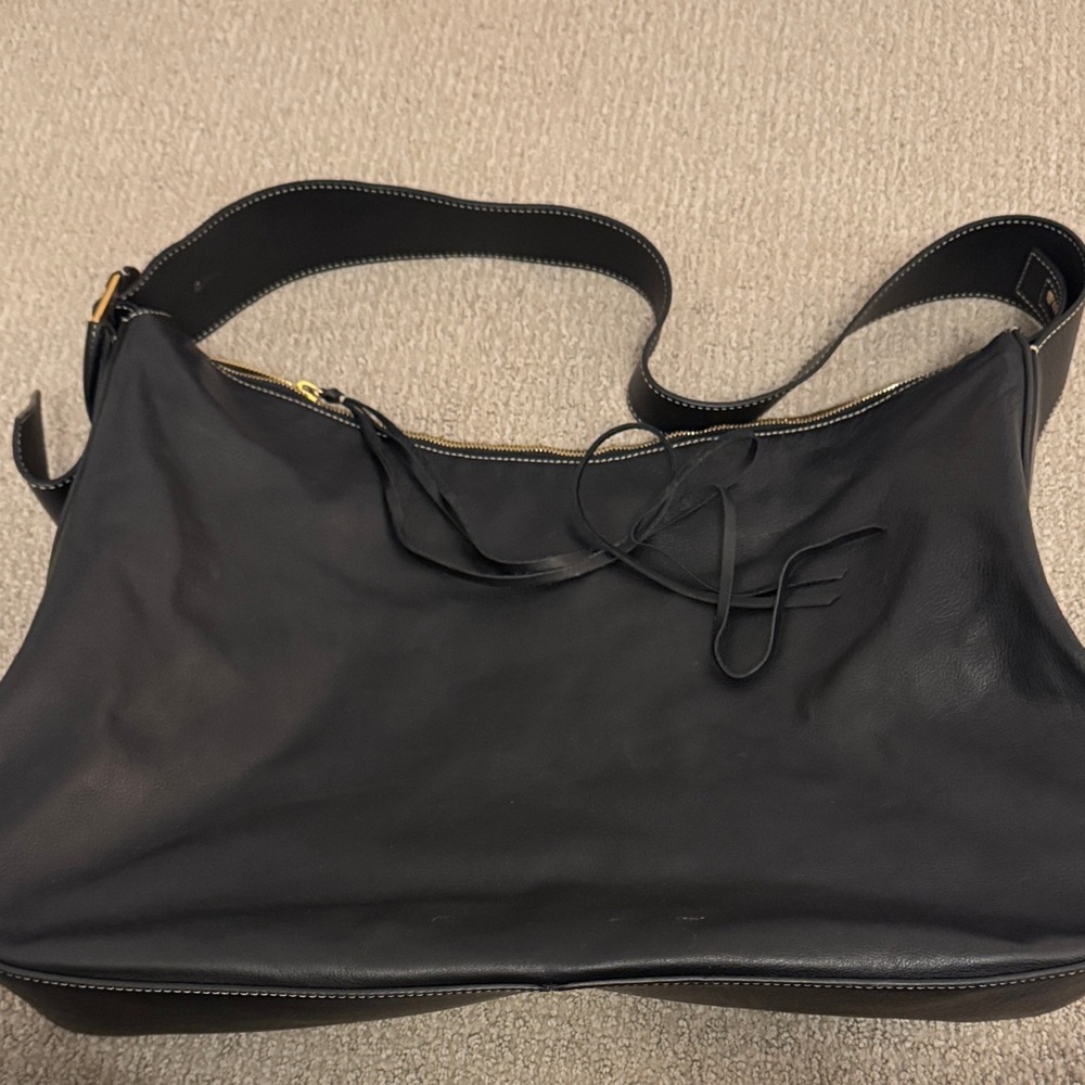 Banana Republic Black Leather Shoulder Bag with Gold Hardware